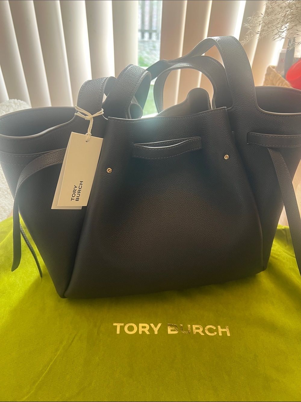 NWT Tory Burch Large Romy Leather Tote Bag, Deep Brown Leather - Picture 9 of 16